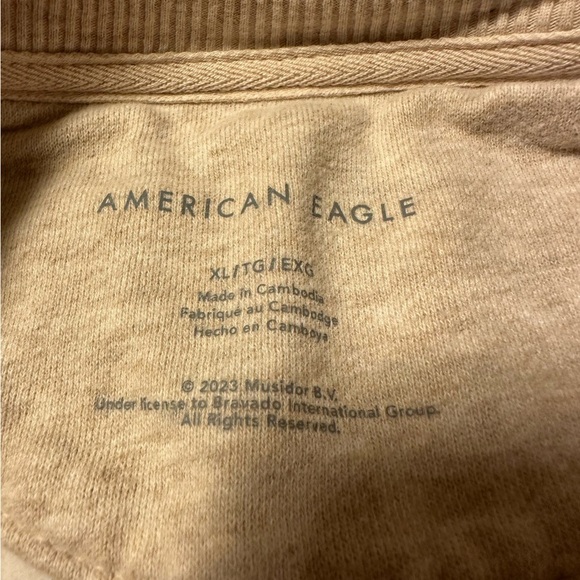 American Eagle AE Oversized Rolling Stones Lips Sweatshirt Heathered Cream Pink - Picture 10 of 12